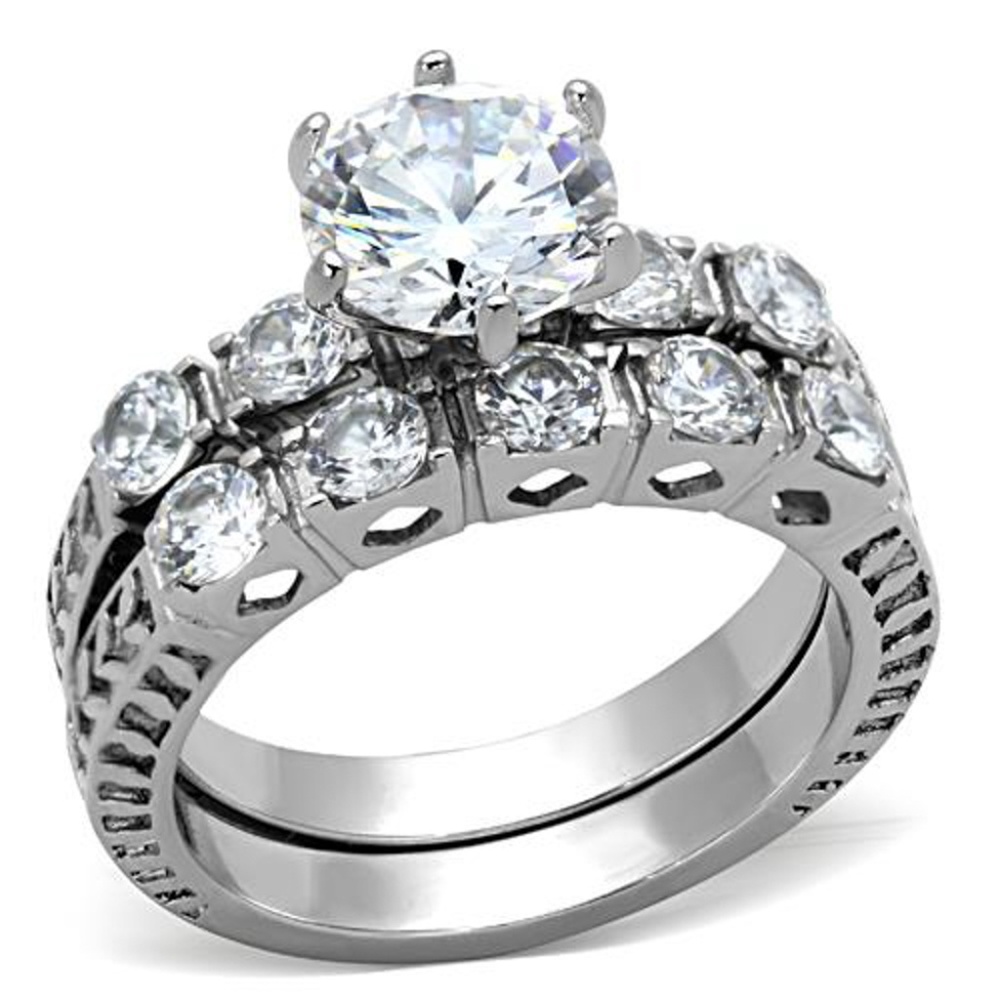 3.10 Ct Zirconia  Stainless Steel Wedding Ring Set